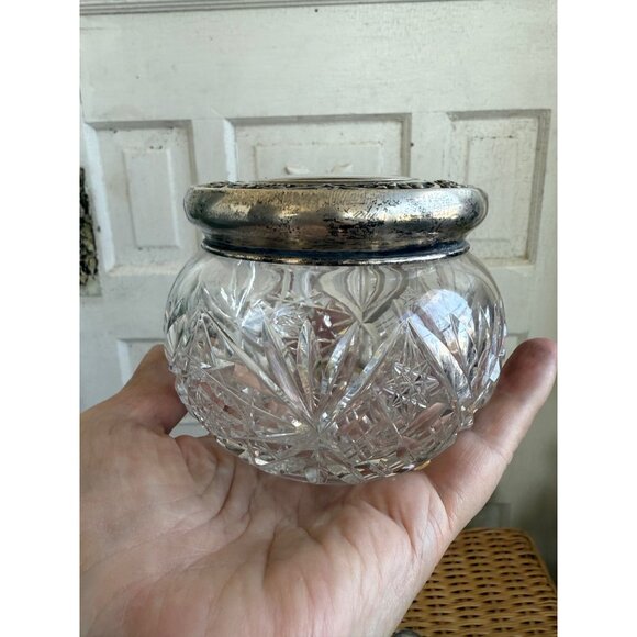 Antique 30's Vanity Jars Cut Crystal Floral Wallace Sterling Silver Tops Set 3 - Picture 4 of 16